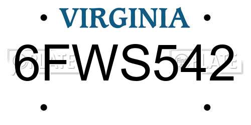 6FWS542 Virginia License Plate