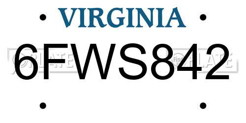 6FWS842 Virginia License Plate