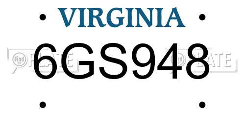 6GS948 Virginia License Plate