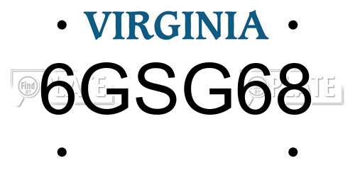 6GSG68 Virginia License Plate