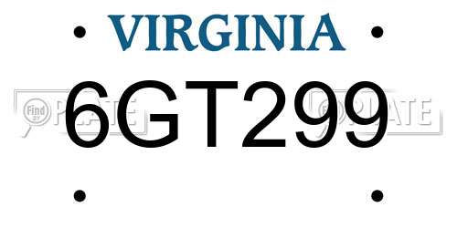 6GT299 Virginia License Plate