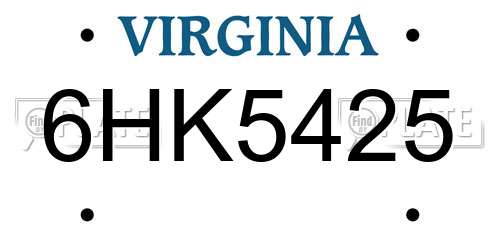 6HK5425 Virginia License Plate