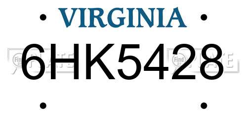 6HK5428 Virginia License Plate