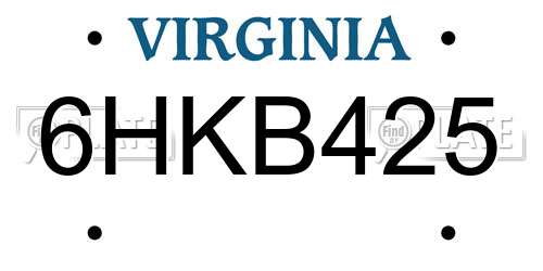 6HKB425 Virginia License Plate