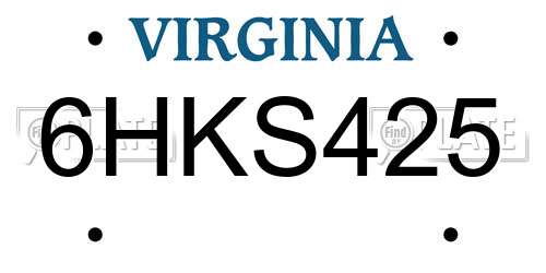 6HKS425 Virginia License Plate
