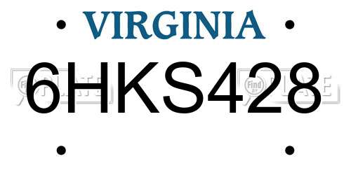 6HKS428 Virginia License Plate