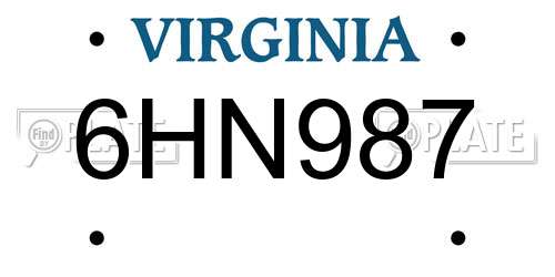 6HN987 Virginia License Plate