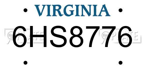 6HS8776 Virginia License Plate