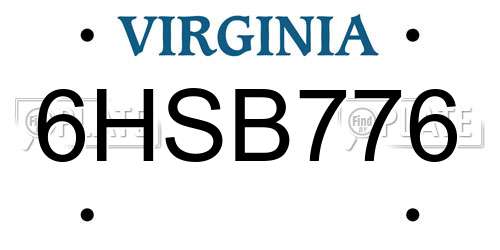 6HSB776 Virginia License Plate