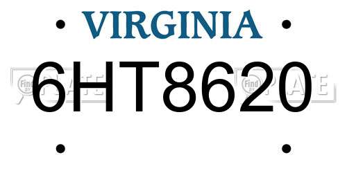 6HT8620 Virginia License Plate