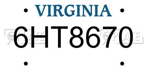 6HT8670 Virginia License Plate