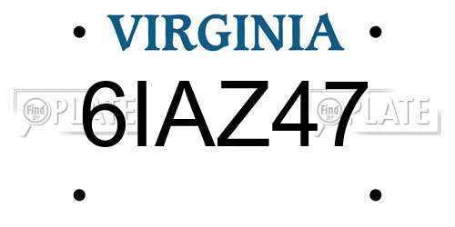 6IAZ47 Virginia License Plate