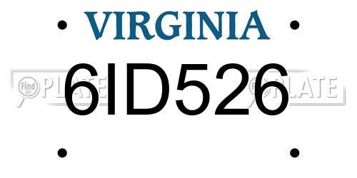 6ID526 Virginia License Plate