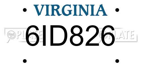 6ID826 Virginia License Plate