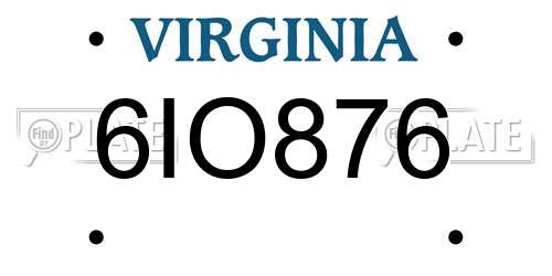 6IO876 Virginia License Plate