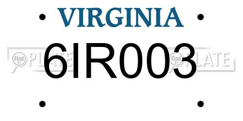 6IR003 Virginia License Plate