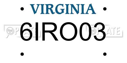 6IRO03 Virginia License Plate