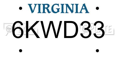6KWD33 Virginia License Plate