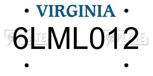 6LML012 Virginia License Plate