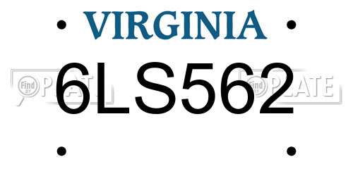 6LS562 Virginia License Plate