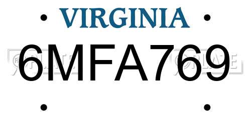 6MFA769 Virginia License Plate