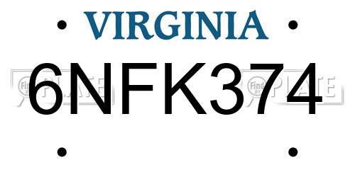 6NFK374 Virginia License Plate