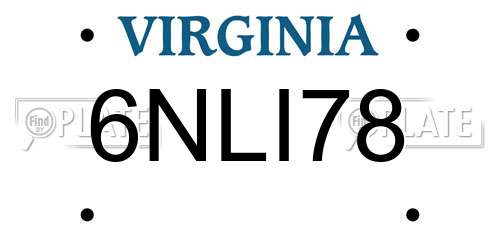 6NLI78 Virginia License Plate