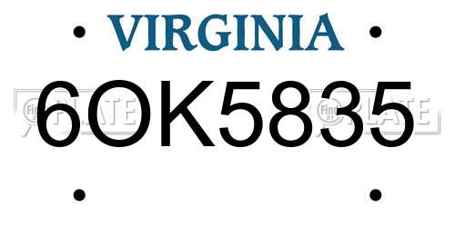 6OK5835 Virginia License Plate