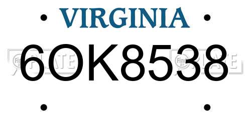 6OK8538 Virginia License Plate