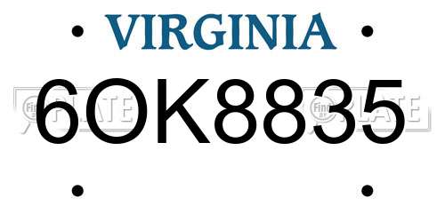 6OK8835 Virginia License Plate