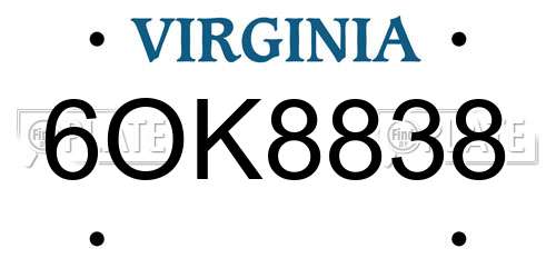 6OK8838 Virginia License Plate