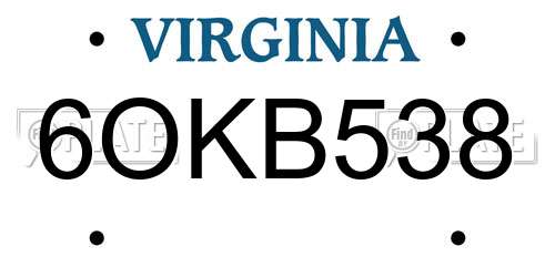 6OKB538 Virginia License Plate