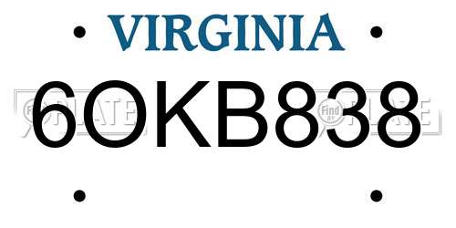 6OKB838 Virginia License Plate