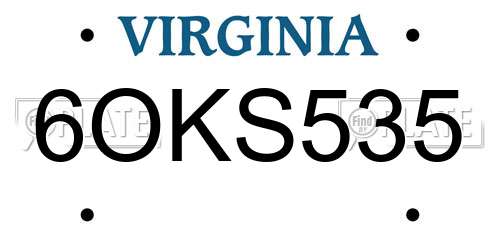 6OKS535 Virginia License Plate