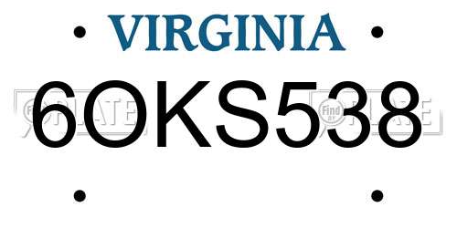 6OKS538 Virginia License Plate