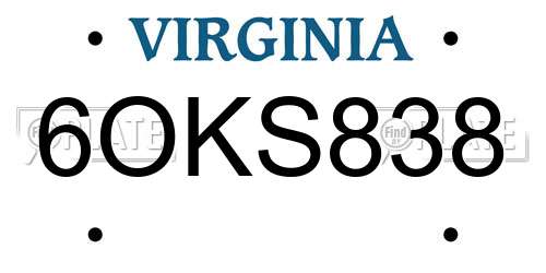 6OKS838 Virginia License Plate