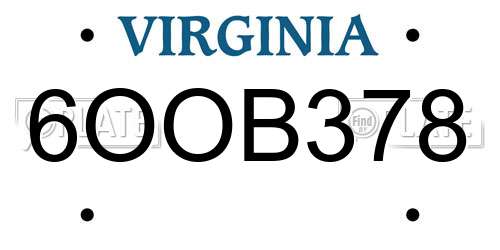 6OOB378 Virginia License Plate