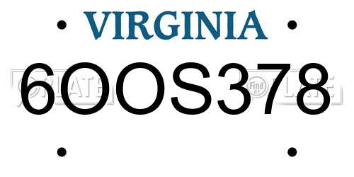 6OOS378 Virginia License Plate