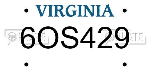 6OS429 Virginia License Plate