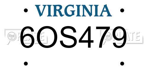6OS479 Virginia License Plate