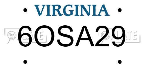 6OSA29 Virginia License Plate