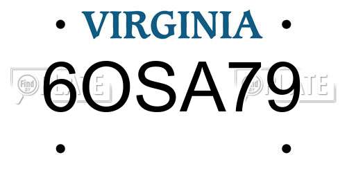 6OSA79 Virginia License Plate