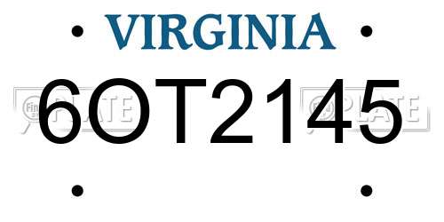 6OT2145 Virginia License Plate