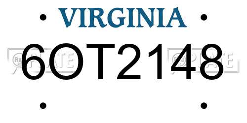 6OT2148 Virginia License Plate