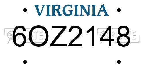6OZ2148 Virginia License Plate