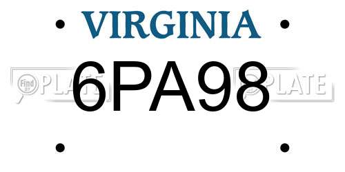 6PA98 Virginia License Plate