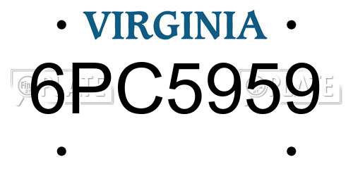 6PC5959 Virginia License Plate