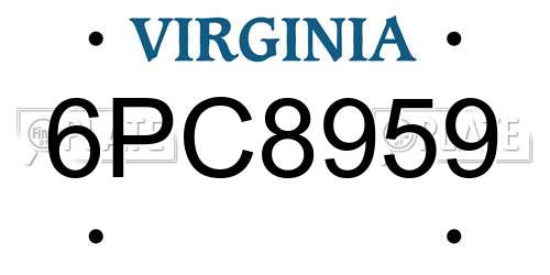 6PC8959 Virginia License Plate