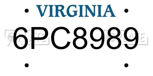 6PC8989 Virginia License Plate