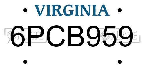 6PCB959 Virginia License Plate